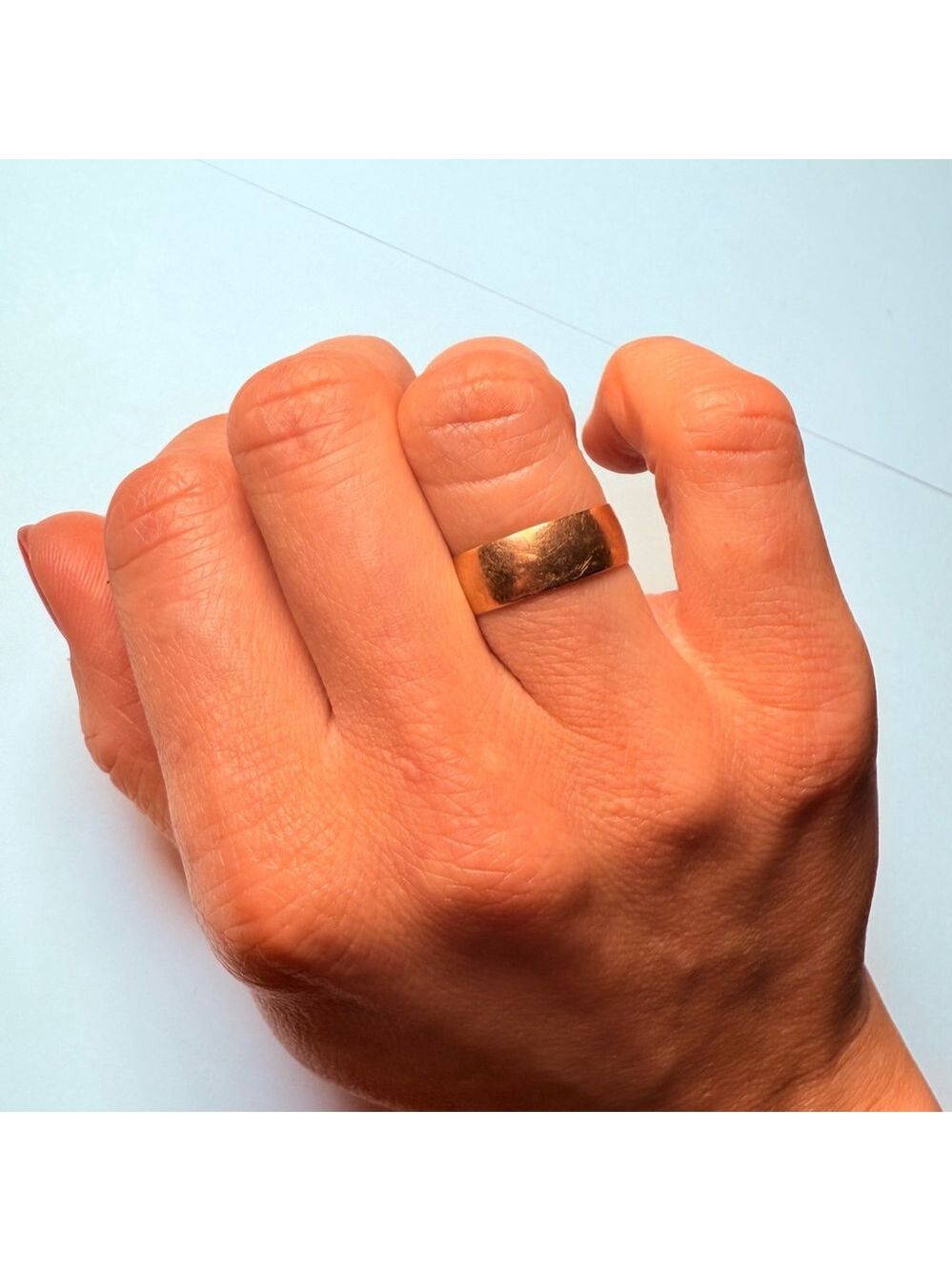 14k Solid Yellow Gold Classic Plain 6.5mm Wide Band Ring Vintage - Picture 6 of 8